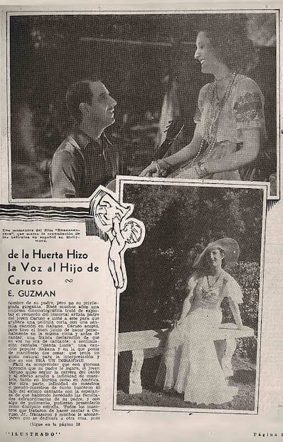En 1934 "El Universal Ilustrado" dedicó una de sus páginas a Enrico Caruso Jr. y cómo obtuvo su voz gracias a Adolfo de la Huerta. Foto: Hemeroteca EL UNIVERSAL.
