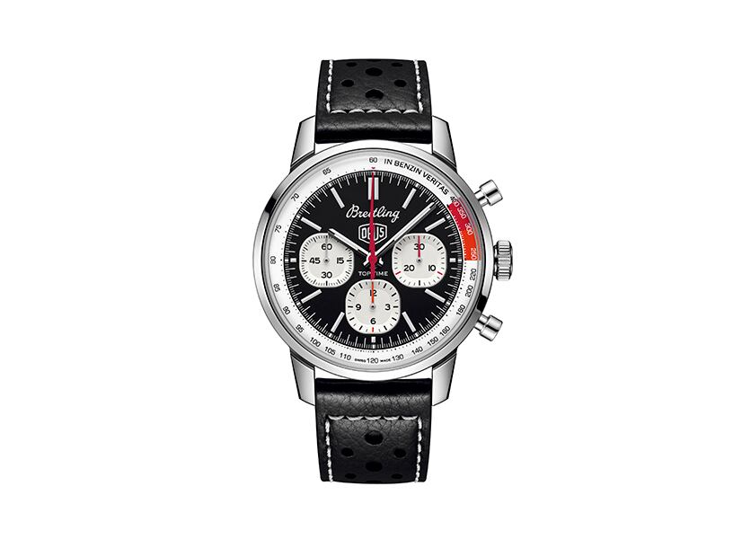 La nueva version del Breitling Top Time manufactura, edición Deus Ex Machina, rompe con la anterior al incorporar un tercer cuadrante. El fondo visto permite disfrutar del movimiento manufactura Calibre 01.